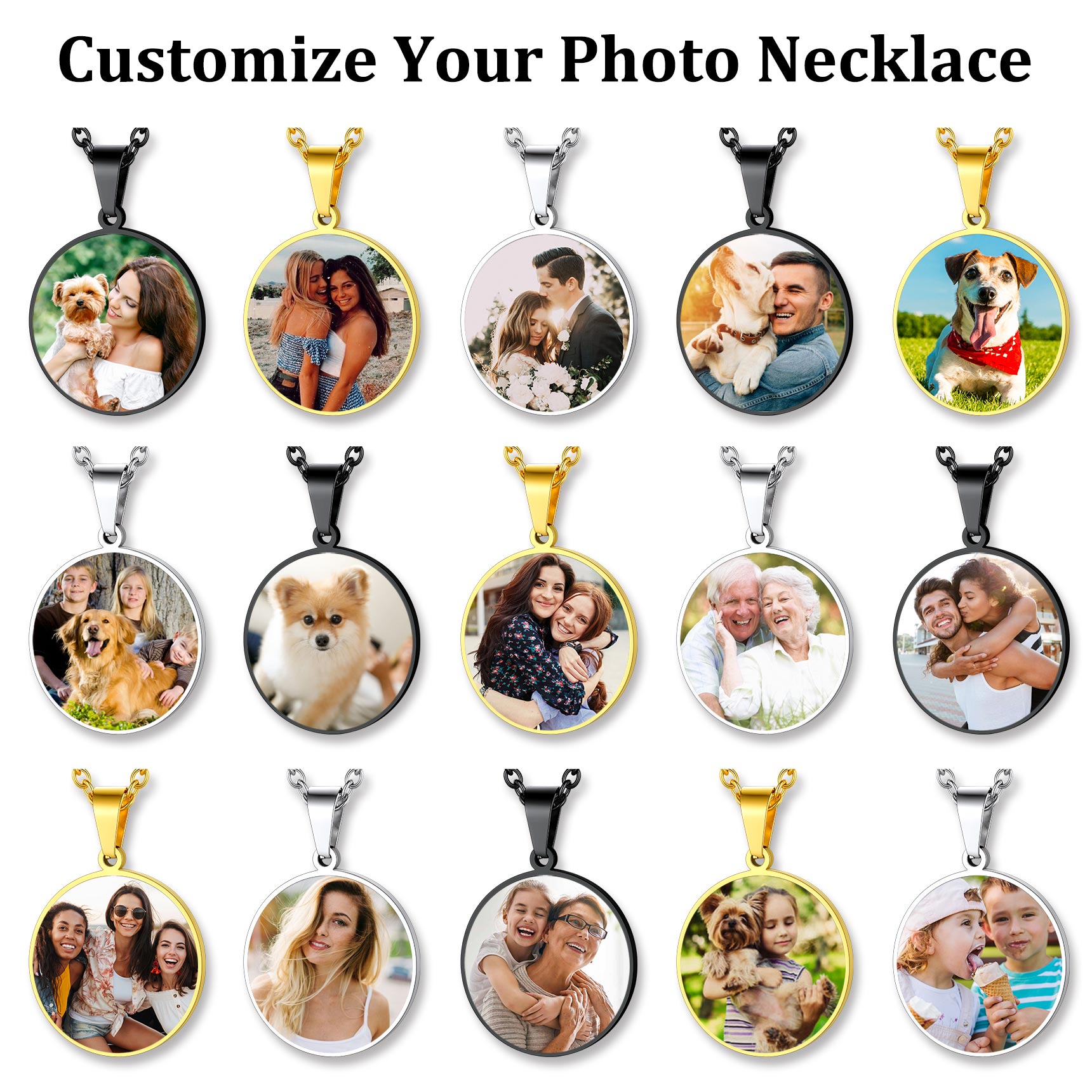 Personalized Photo Engraved Round Pendant Necklace for Men Women collection