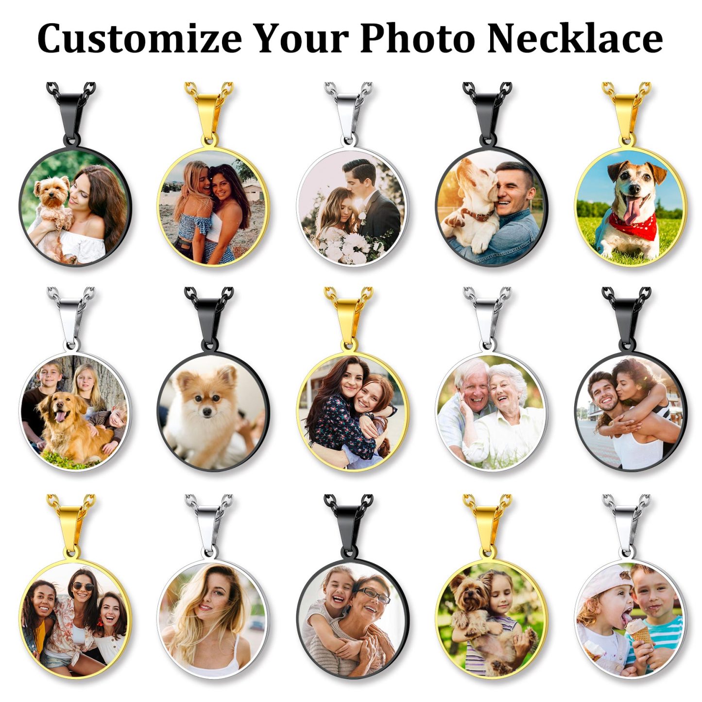 Personalized Photo Engraved Round Pendant Necklace for Men Women collection