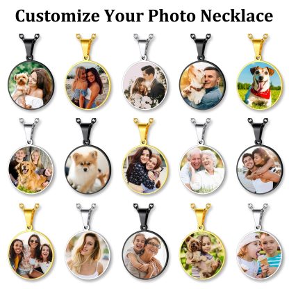 Personalized Photo Engraved Round Pendant Necklace for Men Women collection