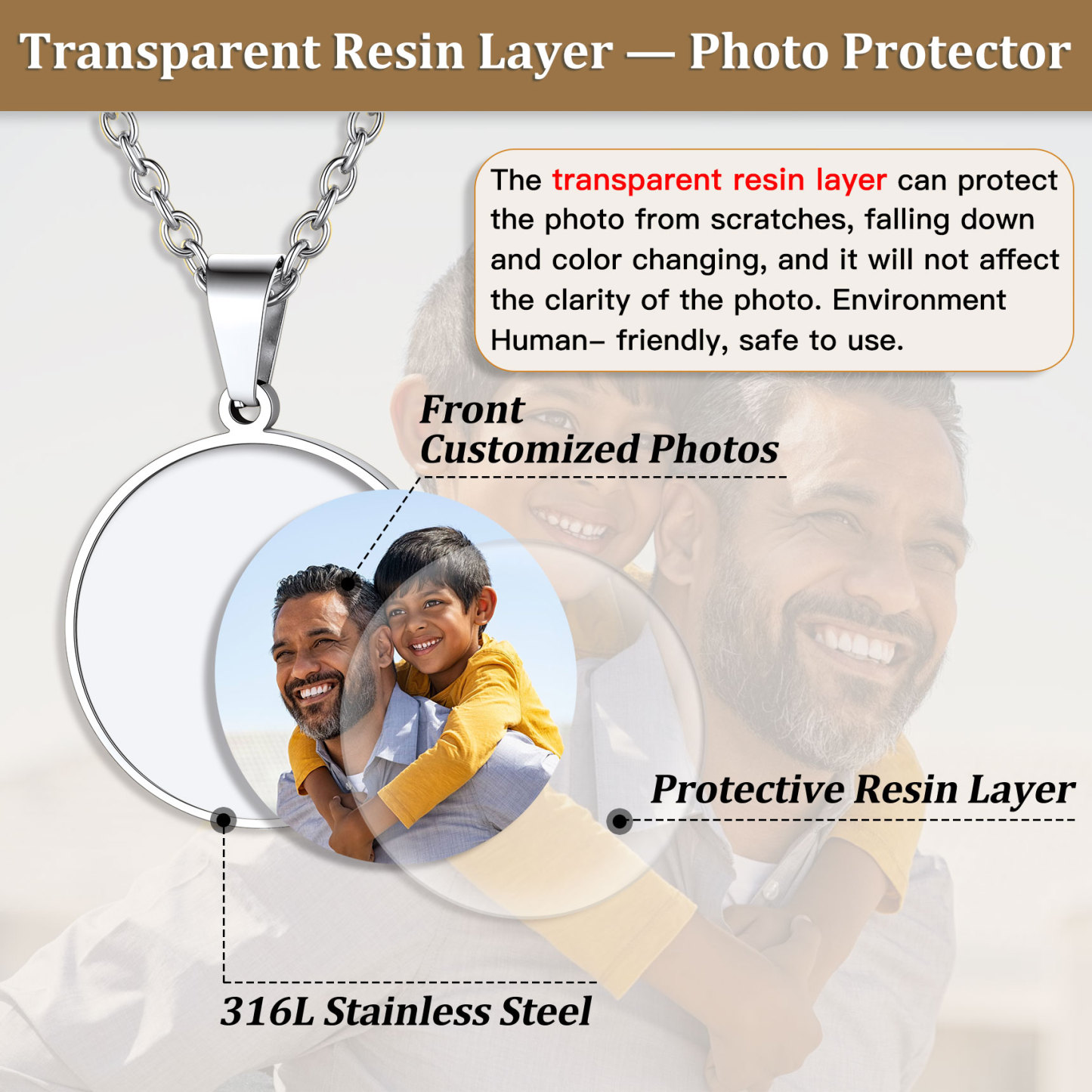 Personalized Photo Engraved Round Pendant Necklace 