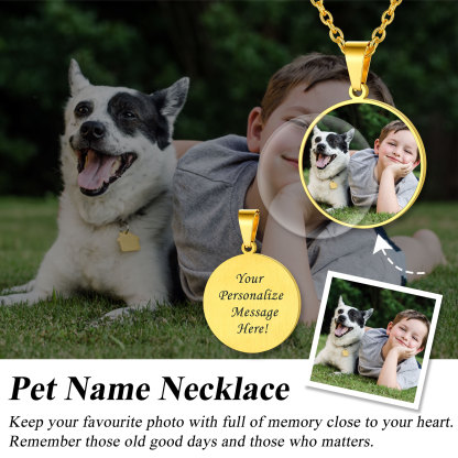 Personalized Photo Engraved Round Pendant Necklace for Men Women pet