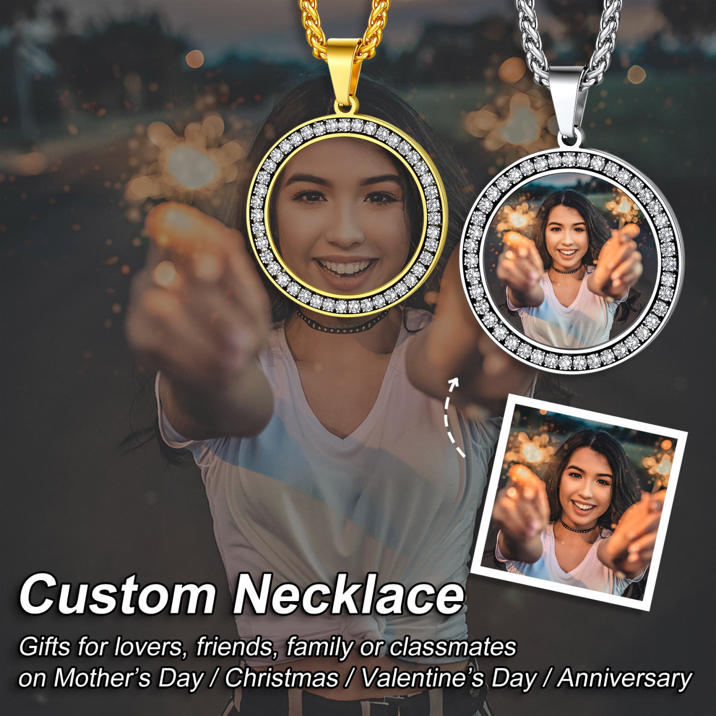 Custom Photo Round Pendant Necklace for Men Women 