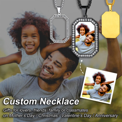 Personalized Photo CZ Pendant Necklace for Men 