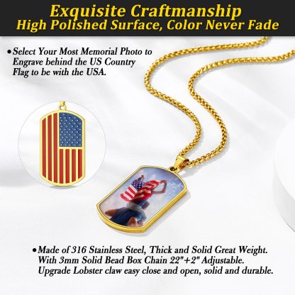 Custom Photo American Flag Patriotic Pendant Necklace 