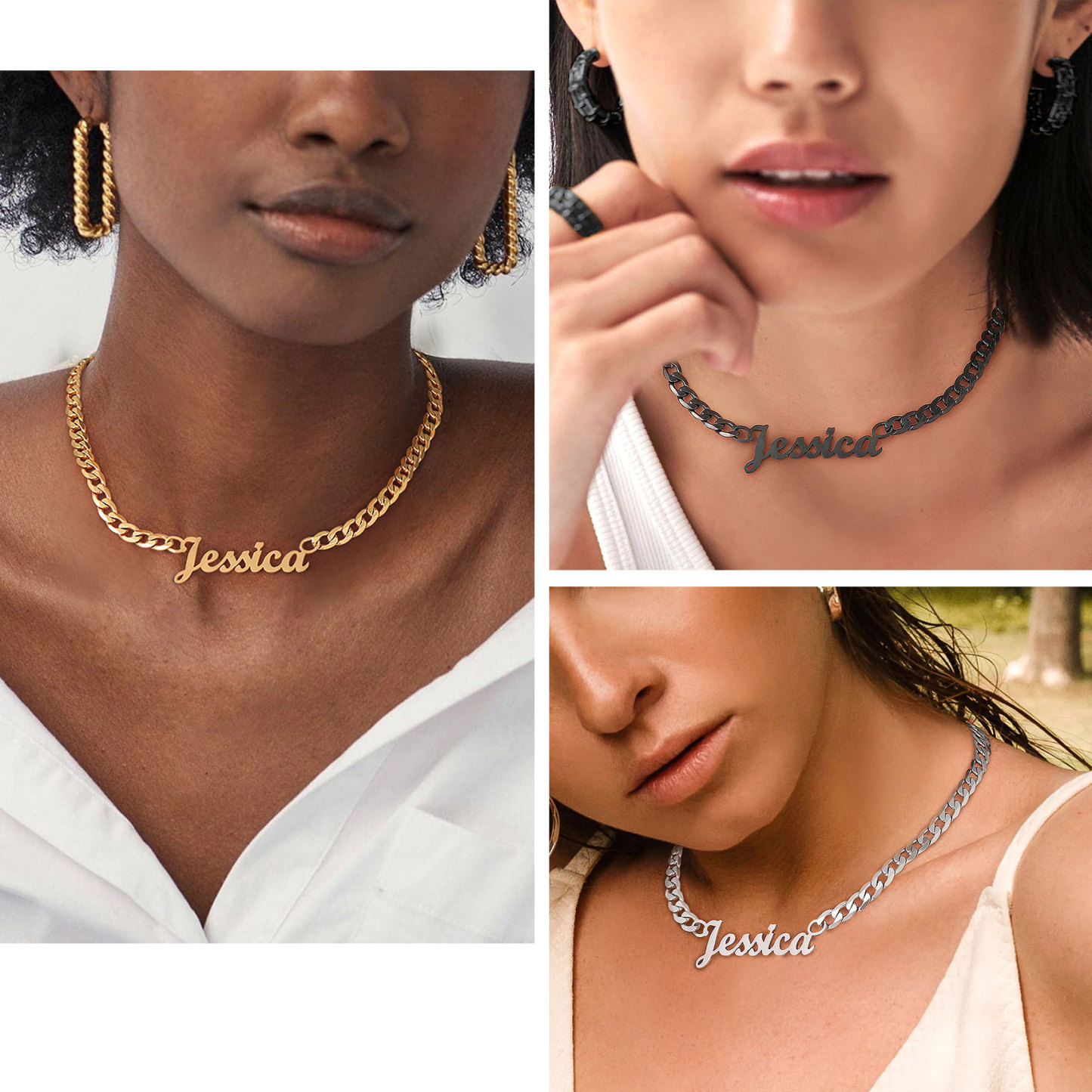 Personalized Name Necklace with Curb Chains model show