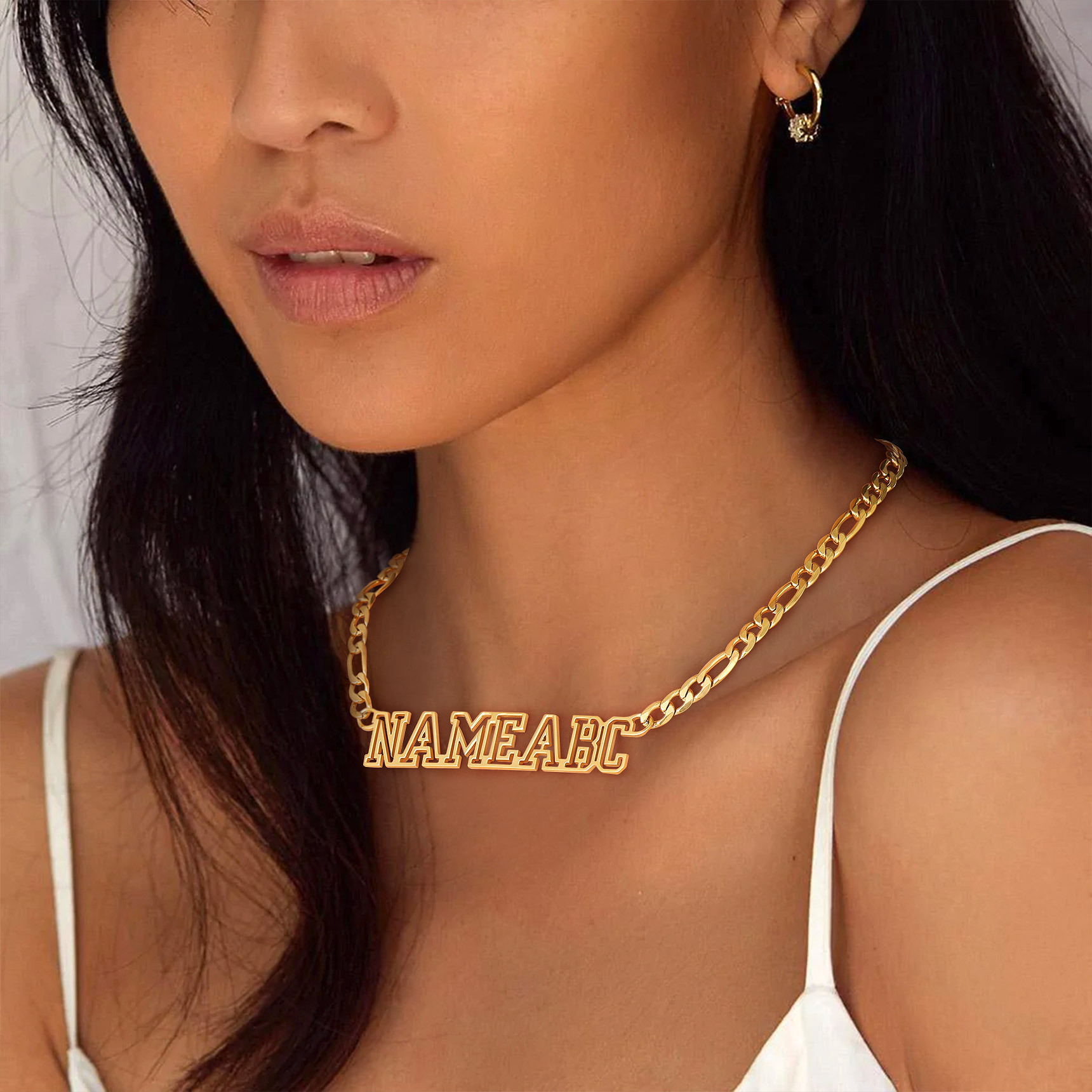 Personalized Name Necklace with Curb Chains for Men model gold