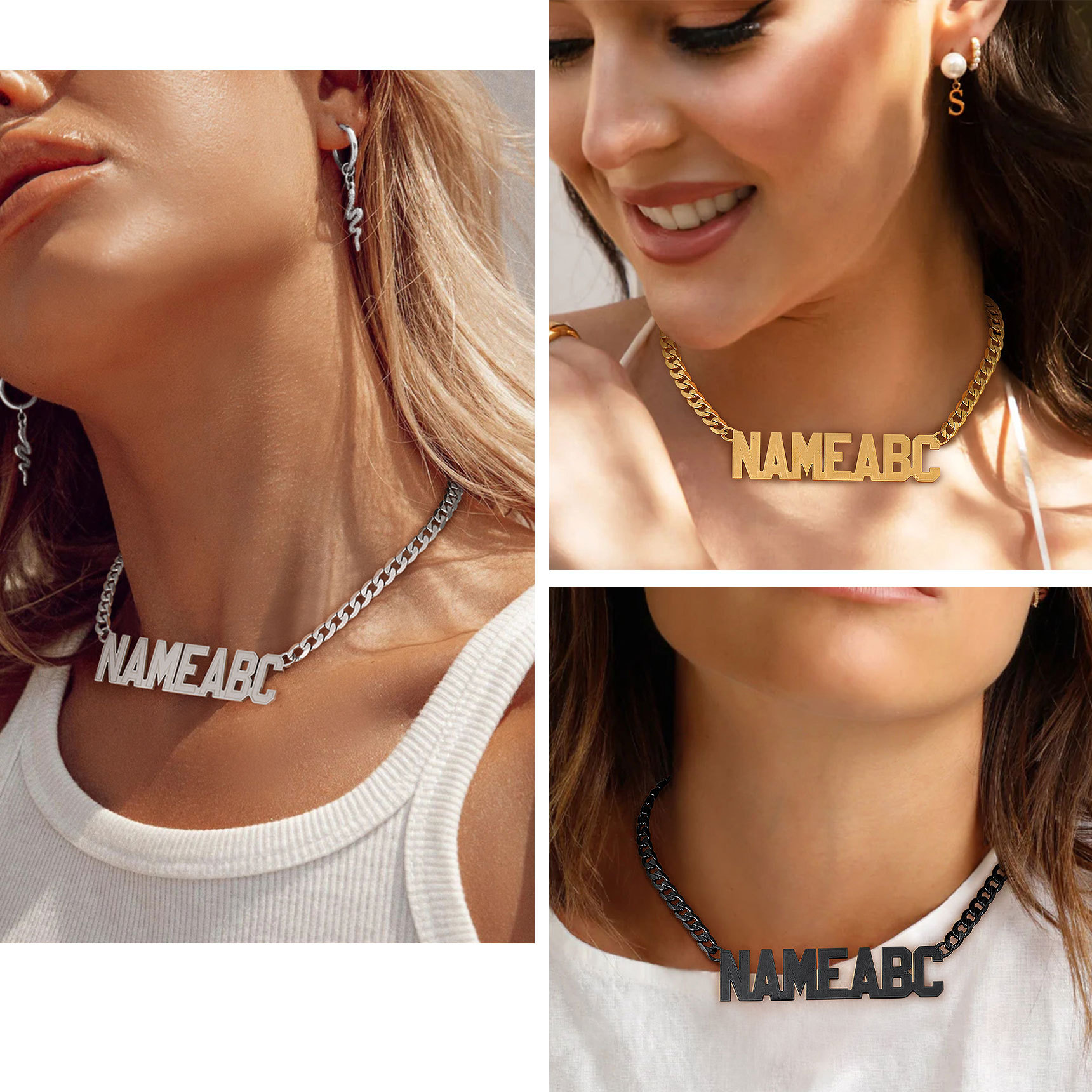 Personalized Name Necklace with Curb Chains for Men model show