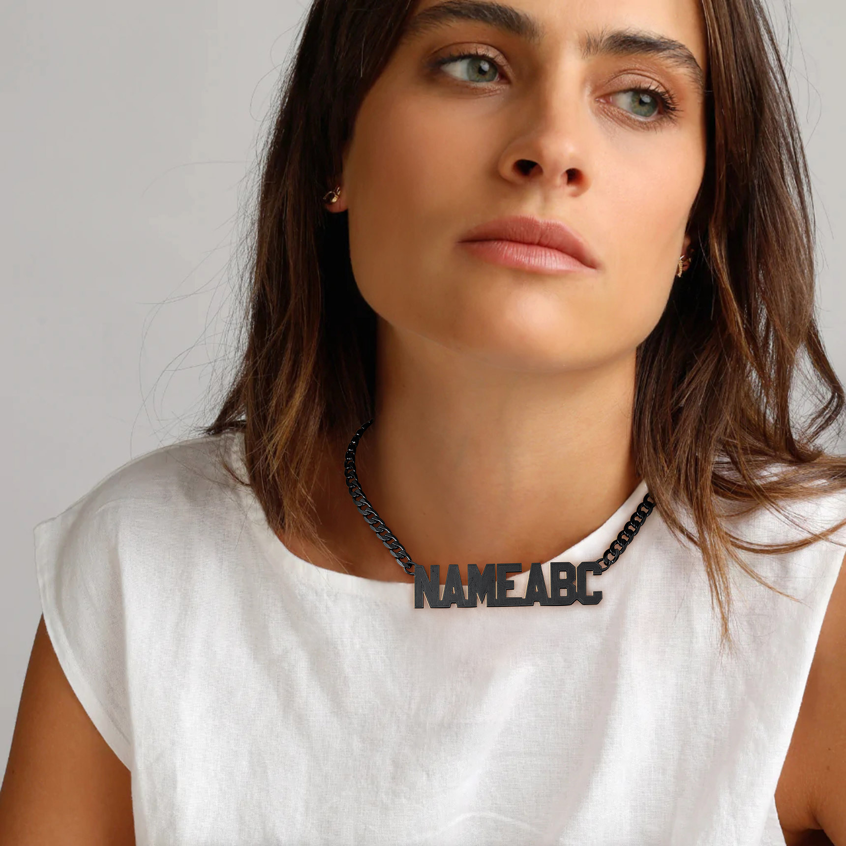 Personalized Name Necklace with Curb Chains for Men model black