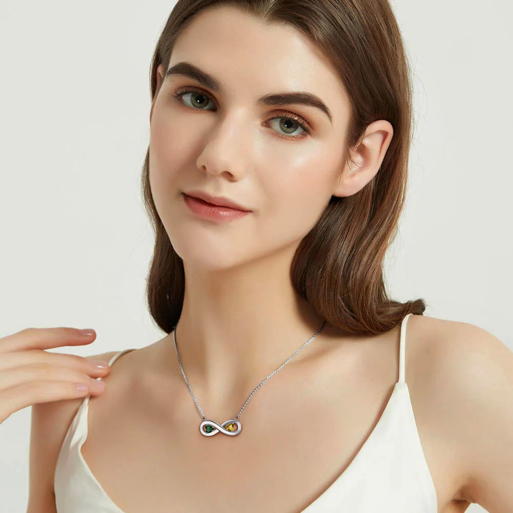 Personalized Engraved Infinity Love Birthstone Necklace for Women model silver