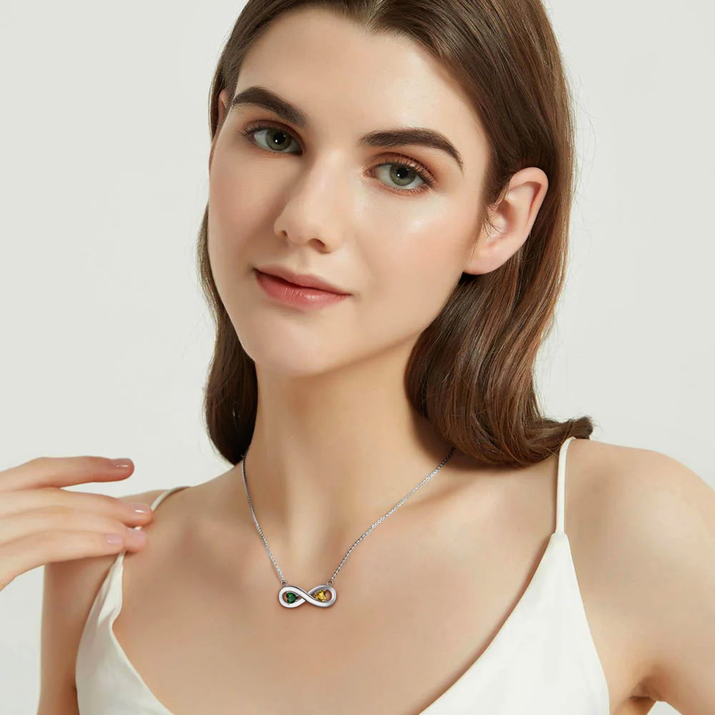 Personalized Engraved Infinity Love Birthstone Necklace for Women model silver