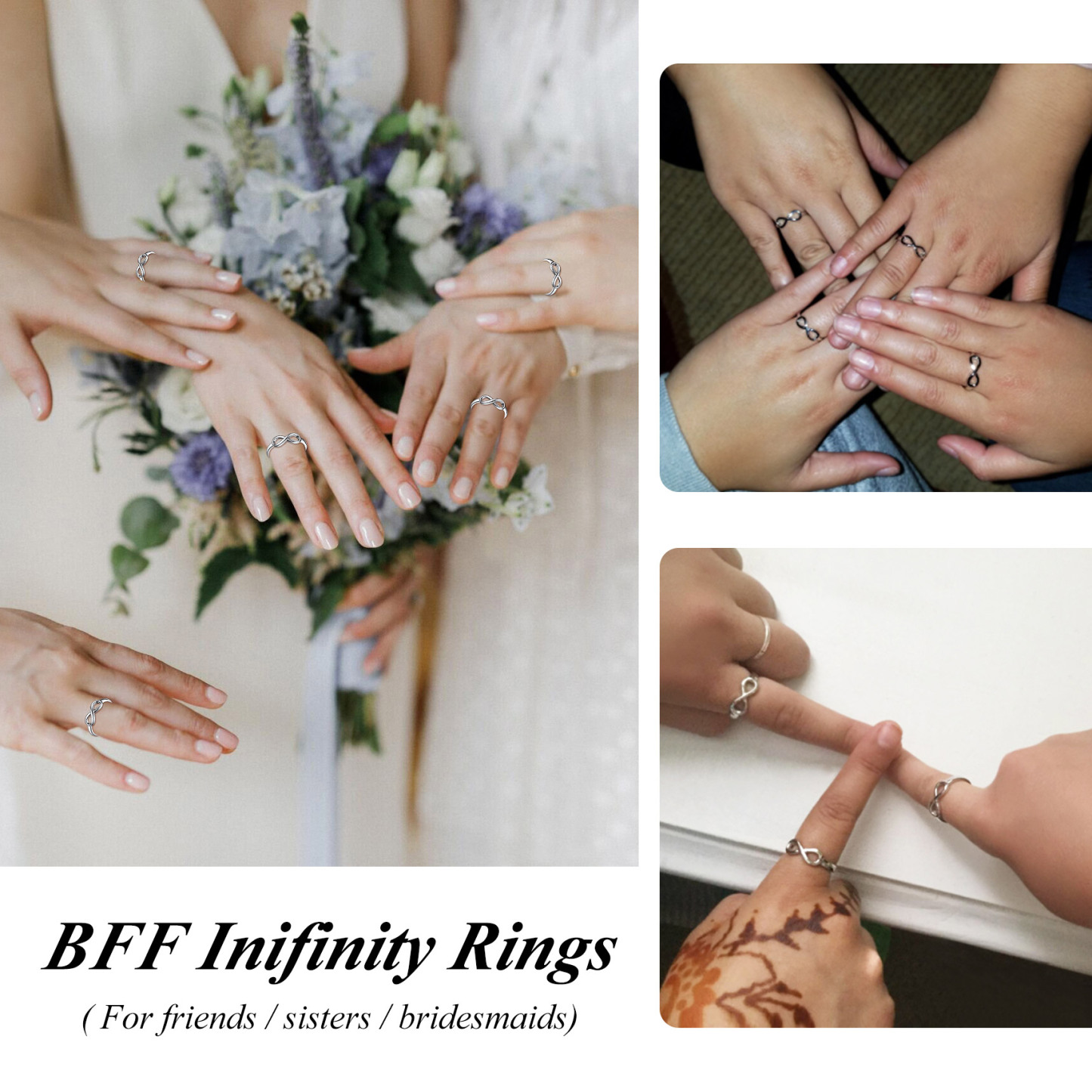 Infinity Engraved 925 Sterling Silver Promise Rings For Women  model show bff