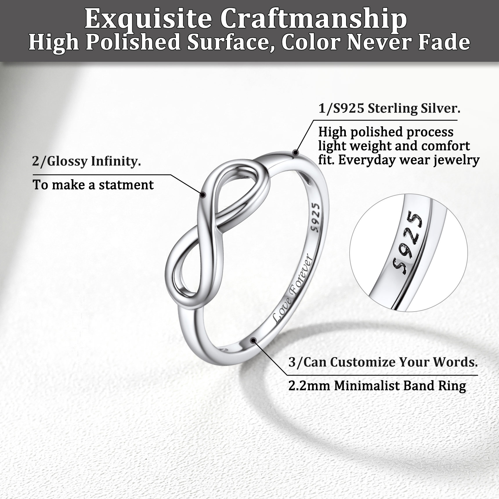 Infinity Engraved 925 Sterling Silver Promise Rings For Women