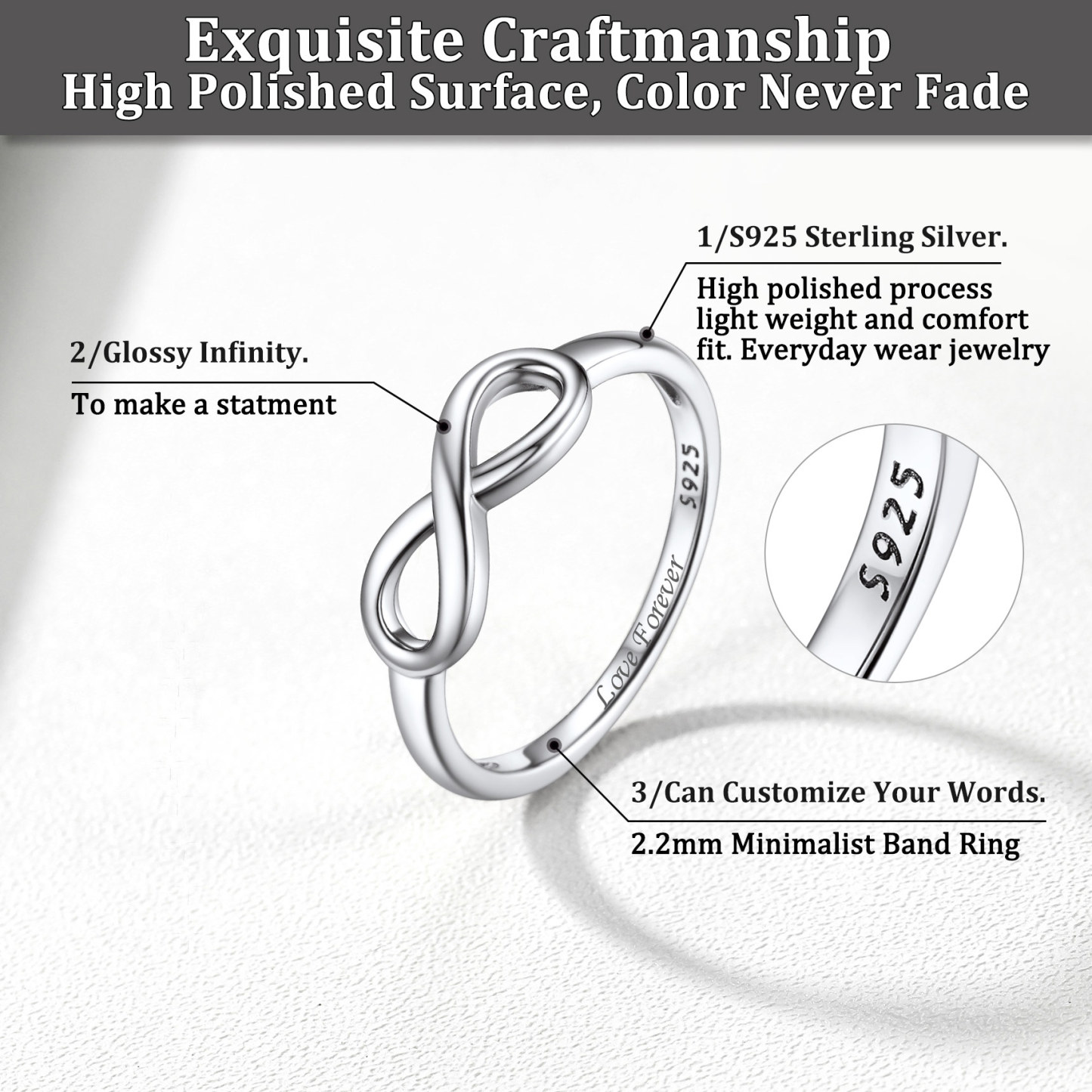 Infinity Engraved 925 Sterling Silver Promise Rings For Women