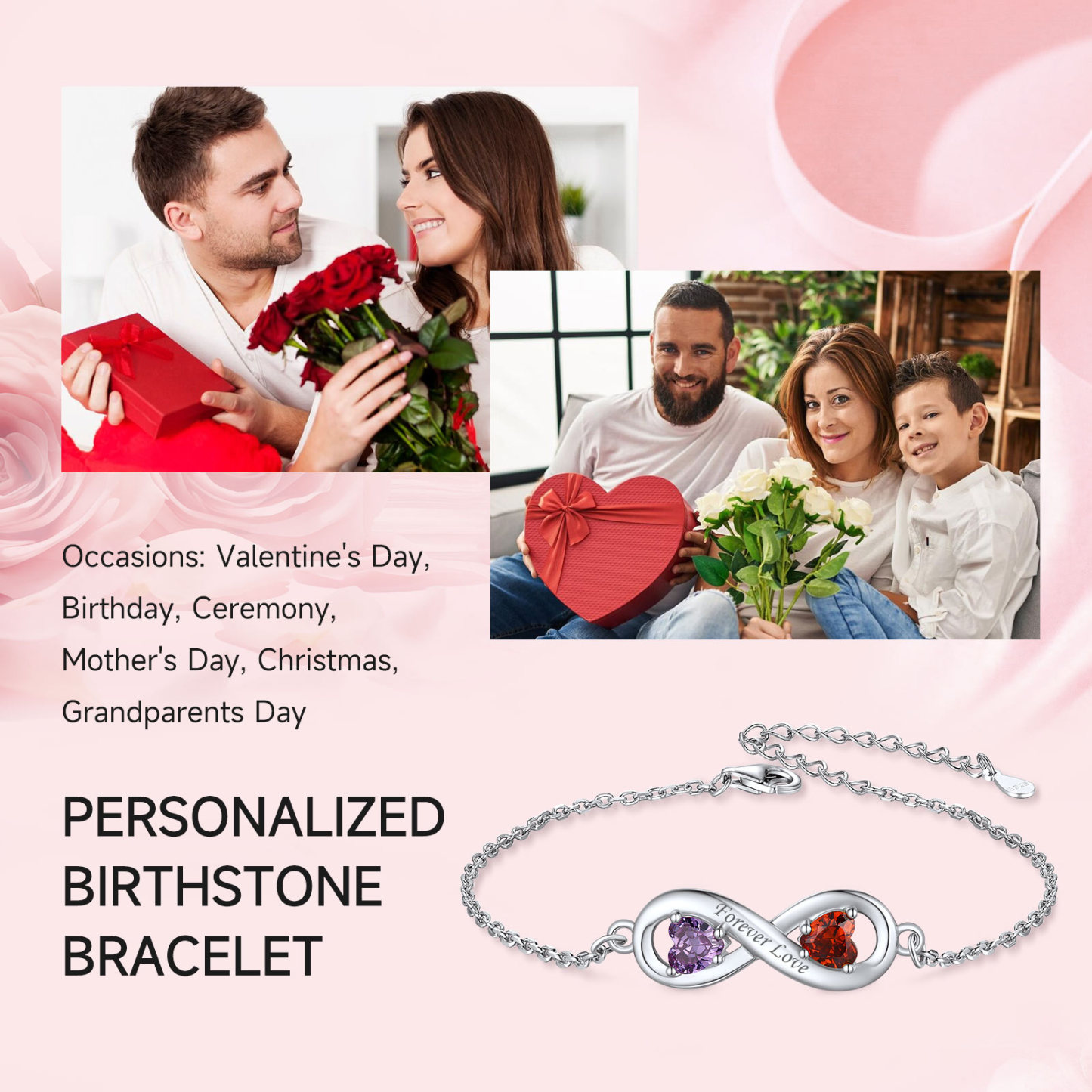 Name Birthstone Infinity Sterling Silver Bracelets