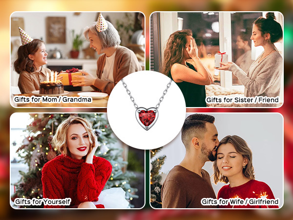 Sterling Silver Birthstone Heart Crystal Necklace For Women