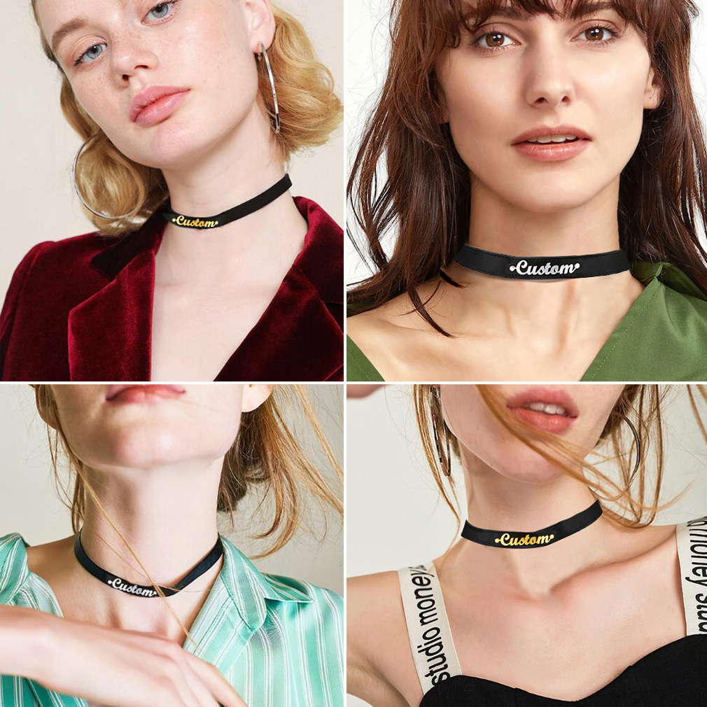 Personalized Name Leather Necklace for Women model show