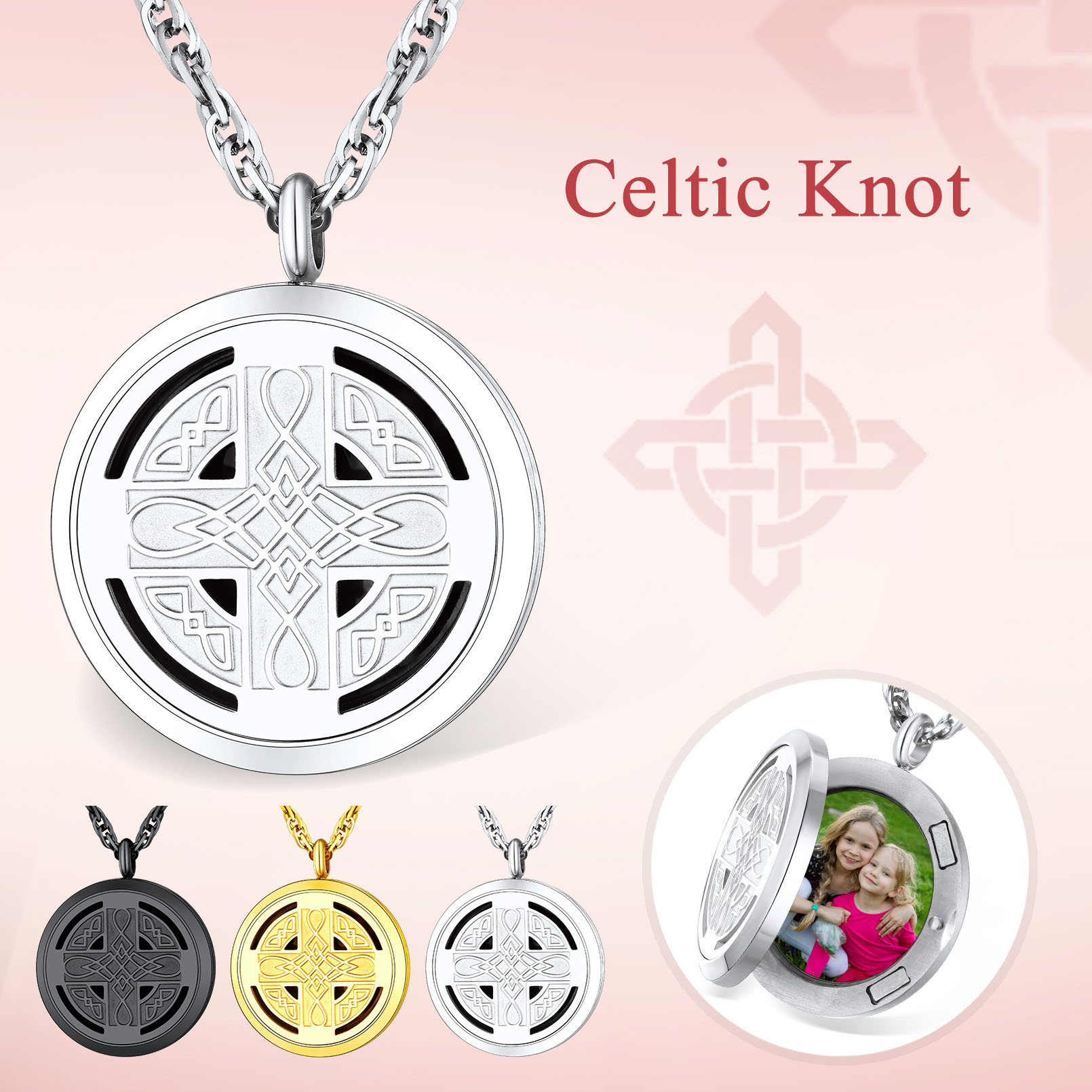 Custom Locket Photo Celtic Cross Pendant