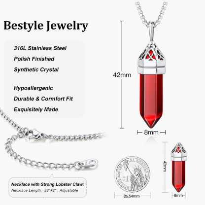 Crystal Pendant Hexagonal Synthetic Birthstone Neckclace 
