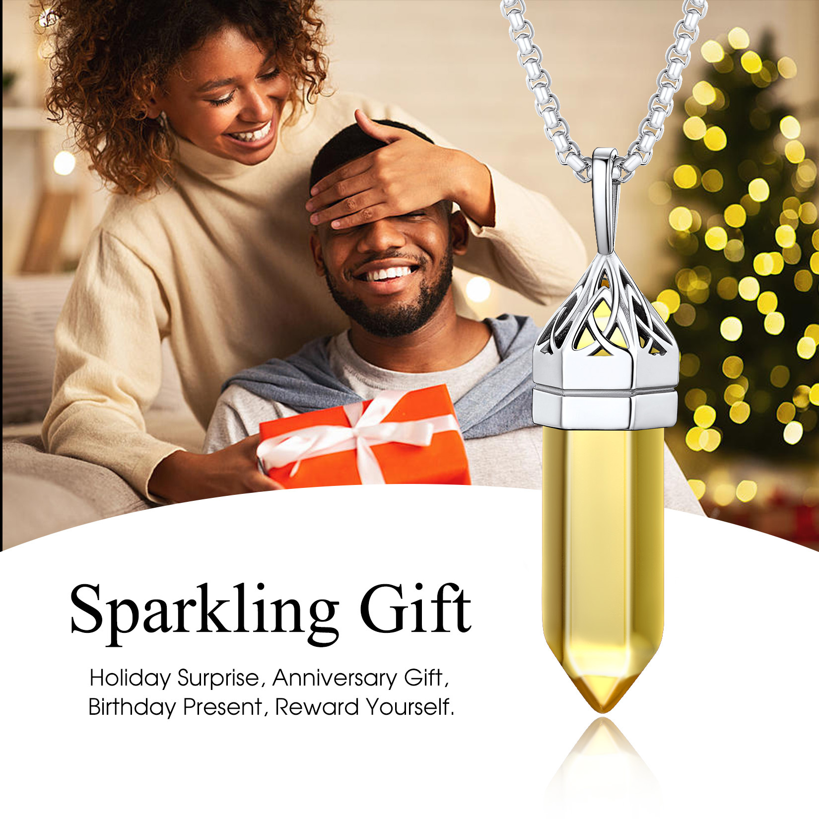 Crystal Pendant Hexagonal Synthetic Birthstone Neckclace 