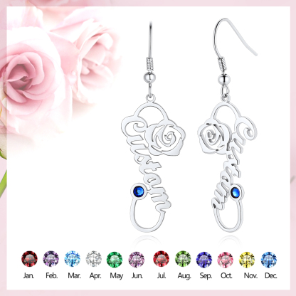 Personalized Birthstone Infinity Name Drop Earrings for Women 12 months stones