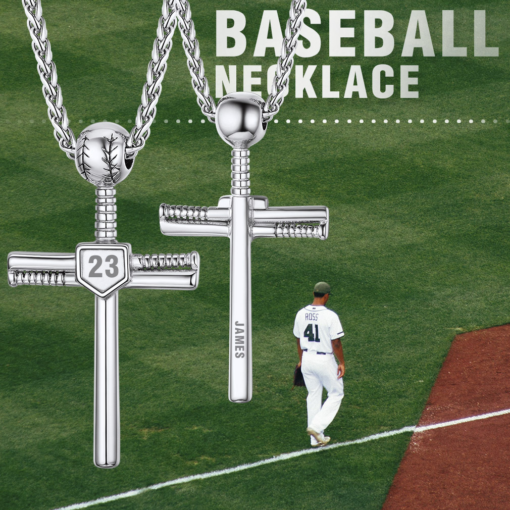 Custom Number Engraved Baseball Cross Necklaces for Men scene