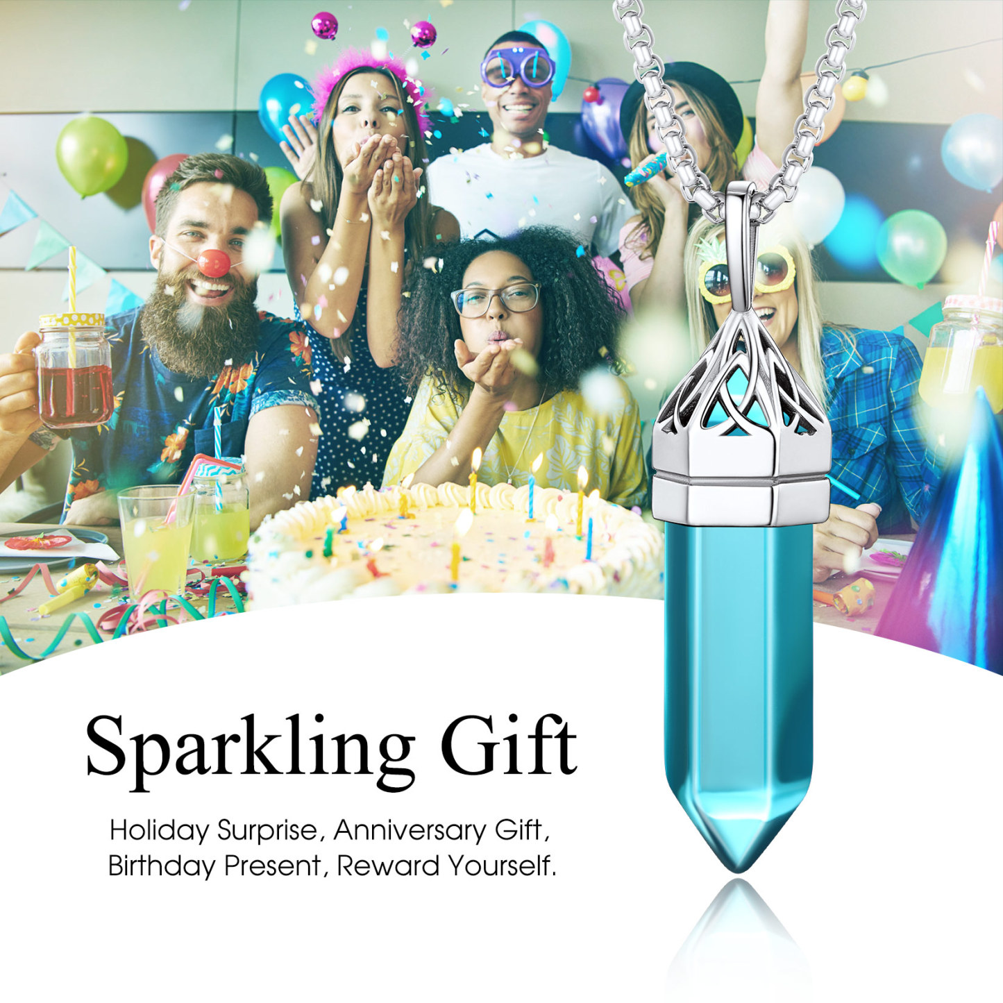 Crystal Pendant Hexagonal Synthetic Birthstone Neckclace 