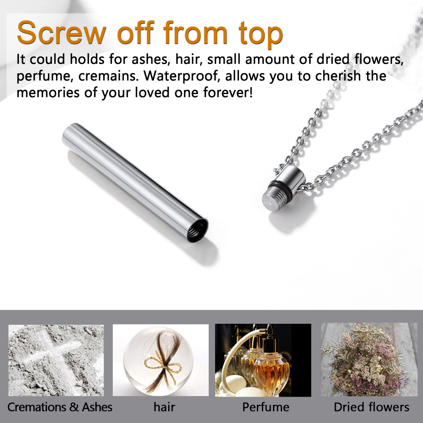 Engraved Cremation Urn Necklace for Ashes