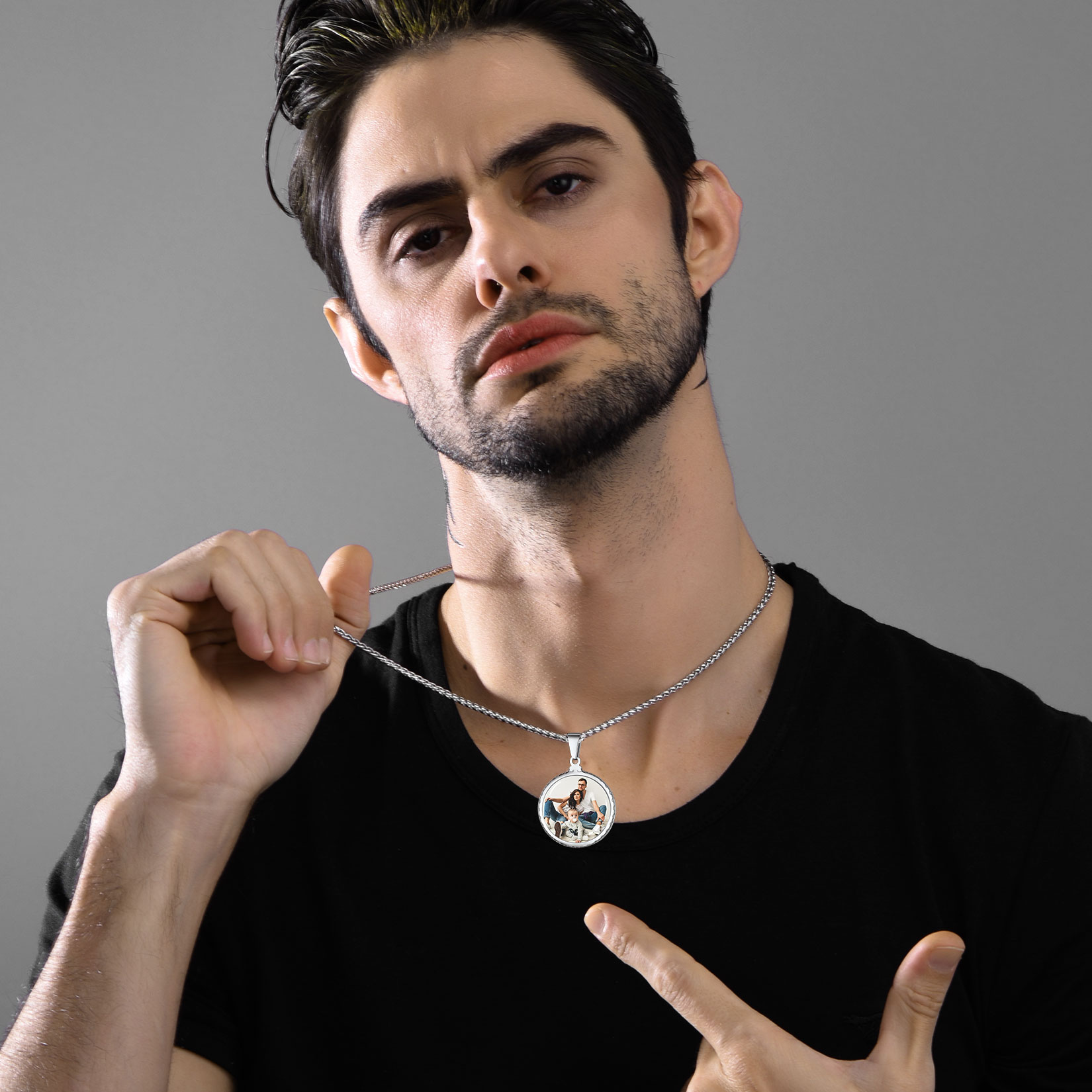 Personalized Photo Bible Verse Necklaces model