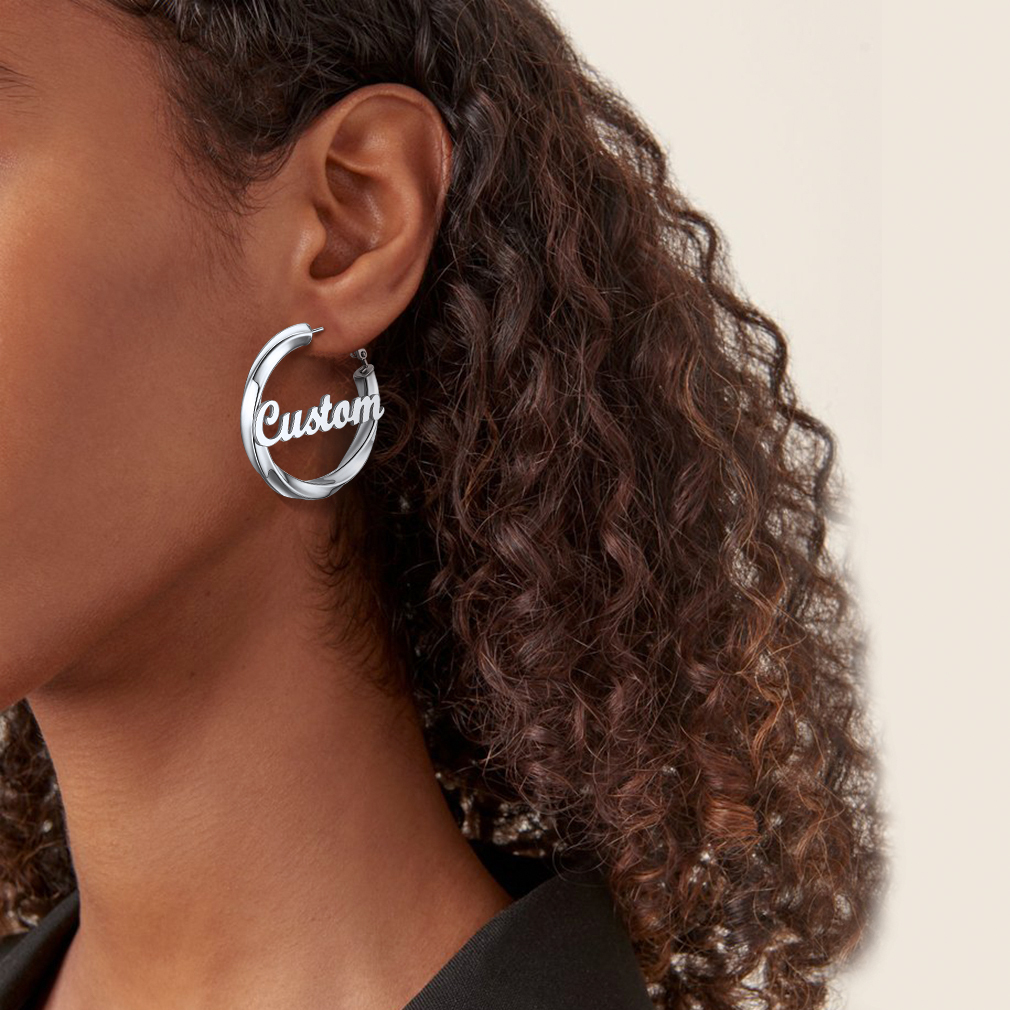 Stainless Steel Hoop Earrings Name Earrings Personalized model