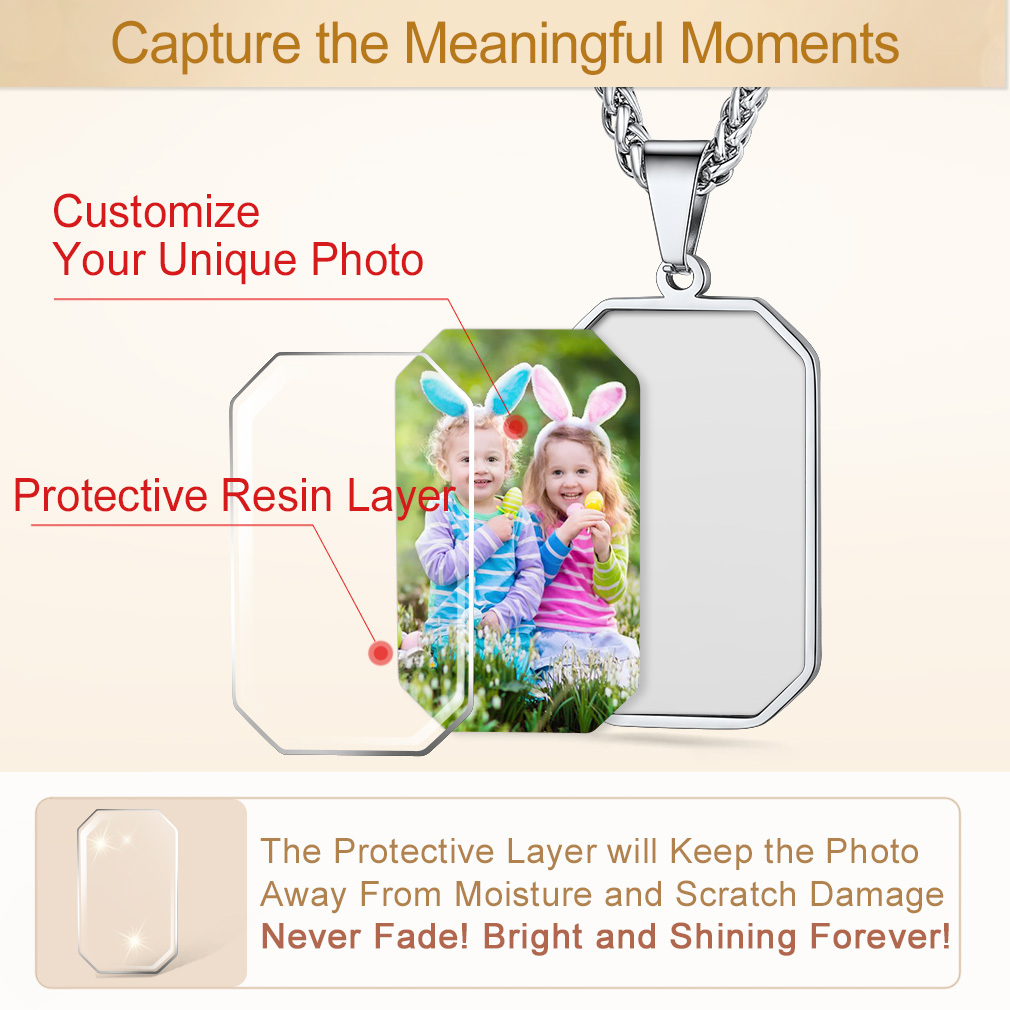 Customized Octagon Dog Tag Picture Necklace