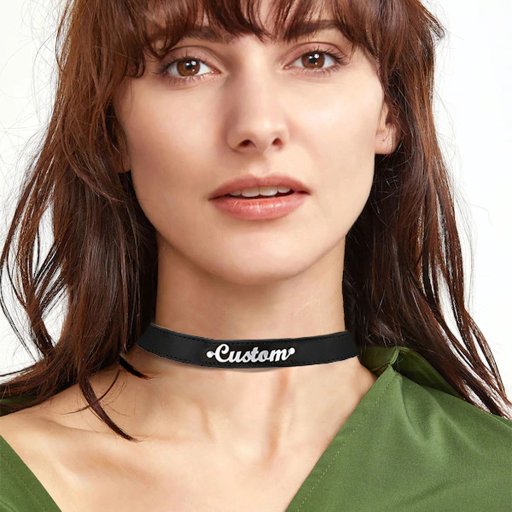 Personalized Name Leather Choker Necklace for Women model