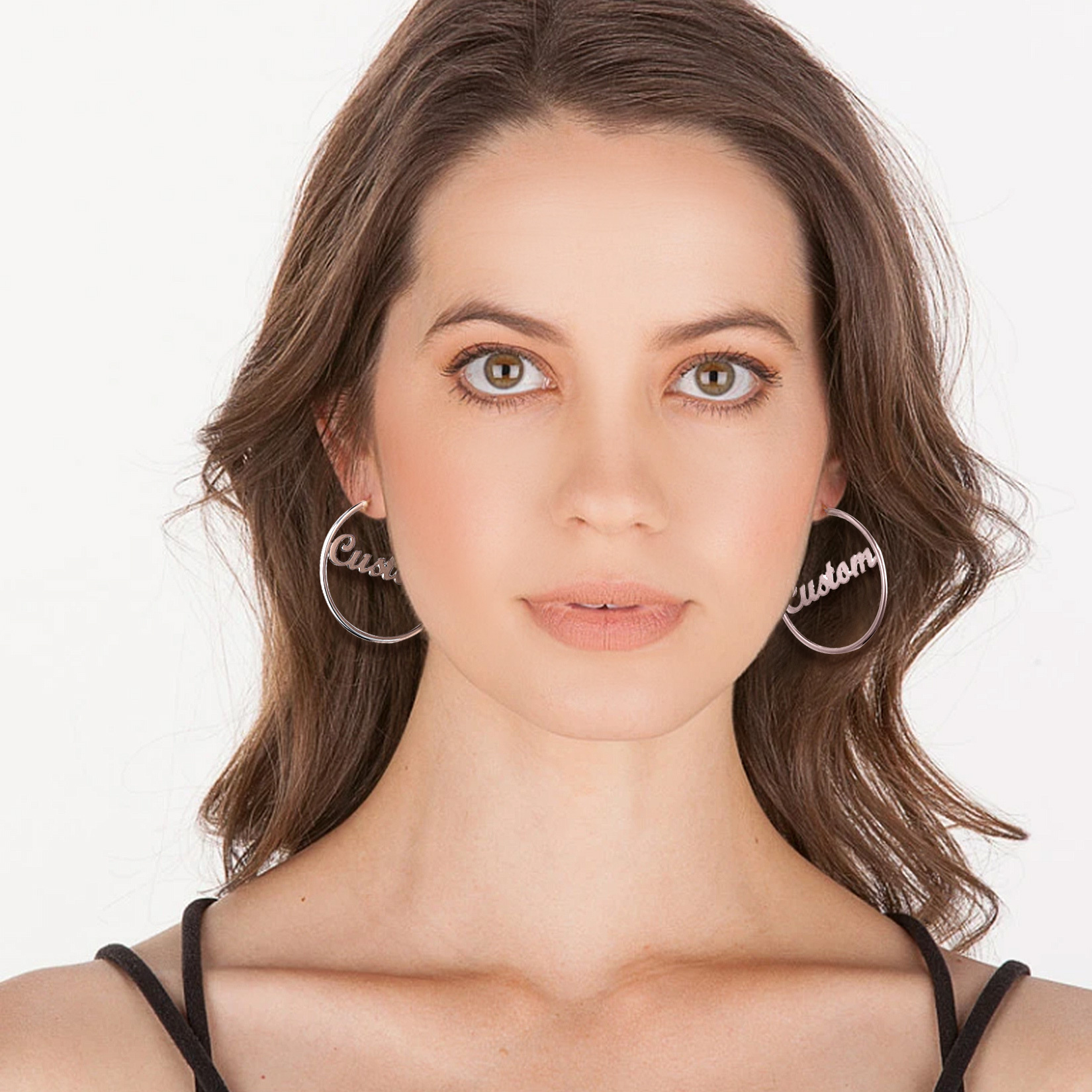 Personalized Name Lightweight Large Hoop Earrings model silver