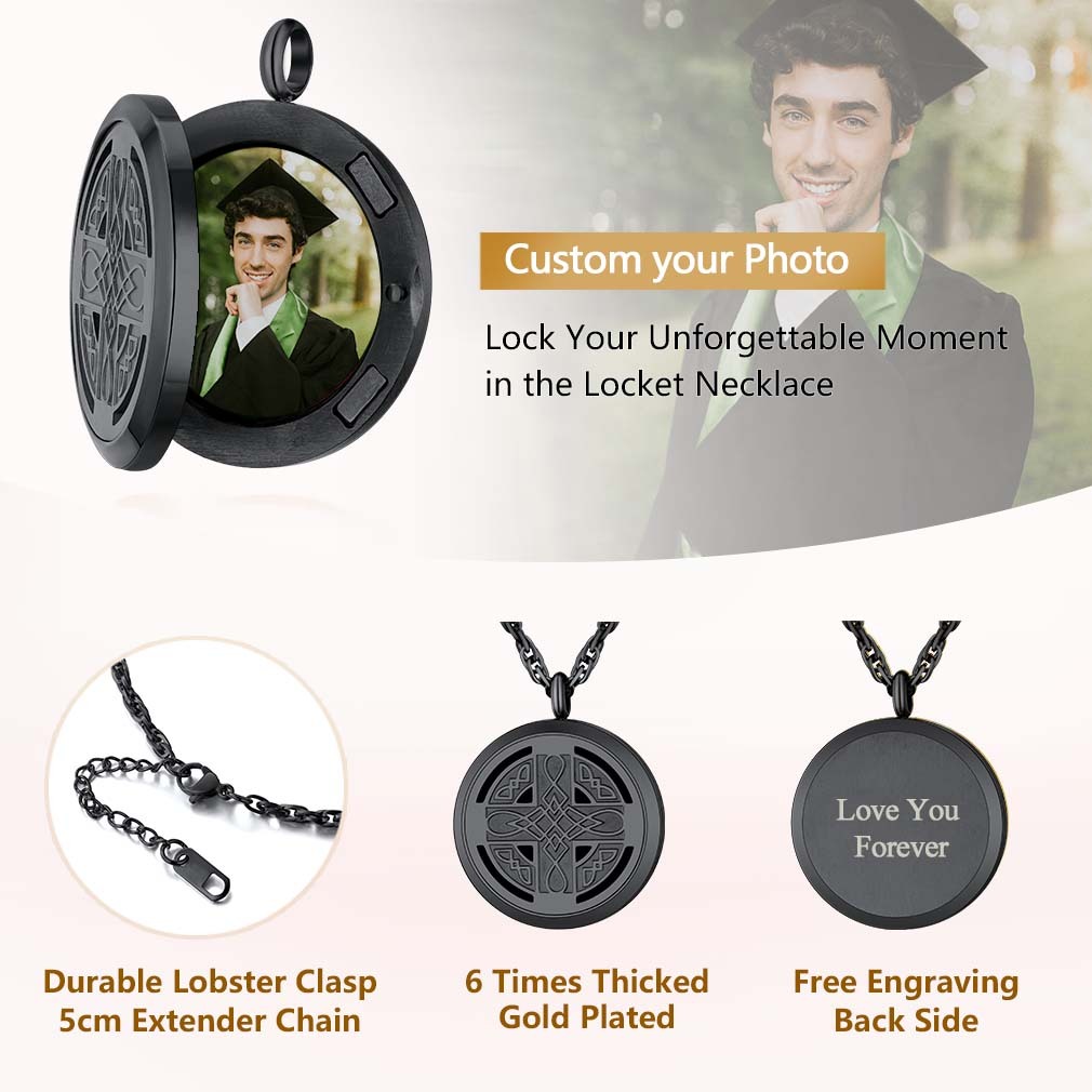 Custom Locket Photo Celtic Cross Necklace 