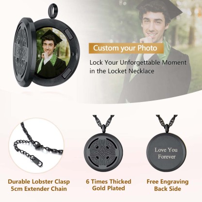 Custom Locket Photo Celtic Cross Necklace 