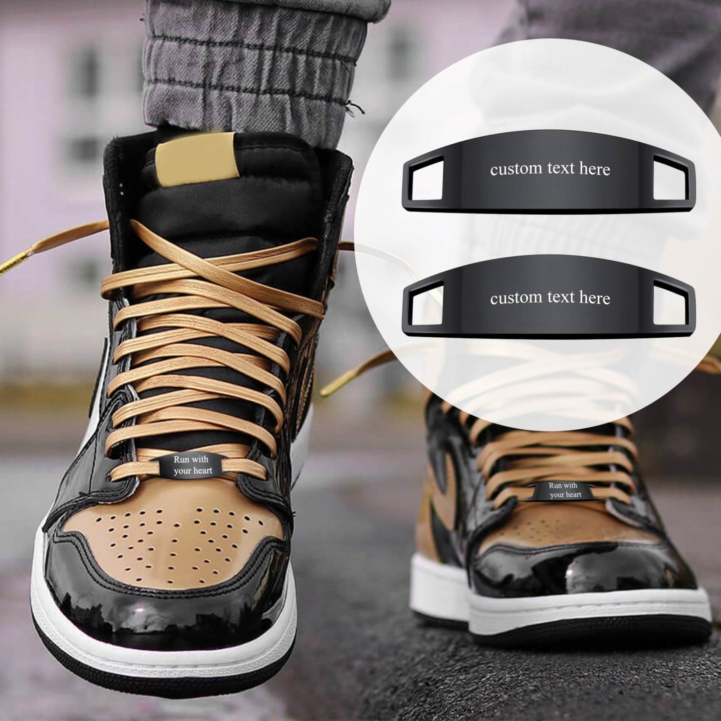 Personalized Engraved 2Pcs ShoeLace ID Tag Shoe Buckles for Men model black