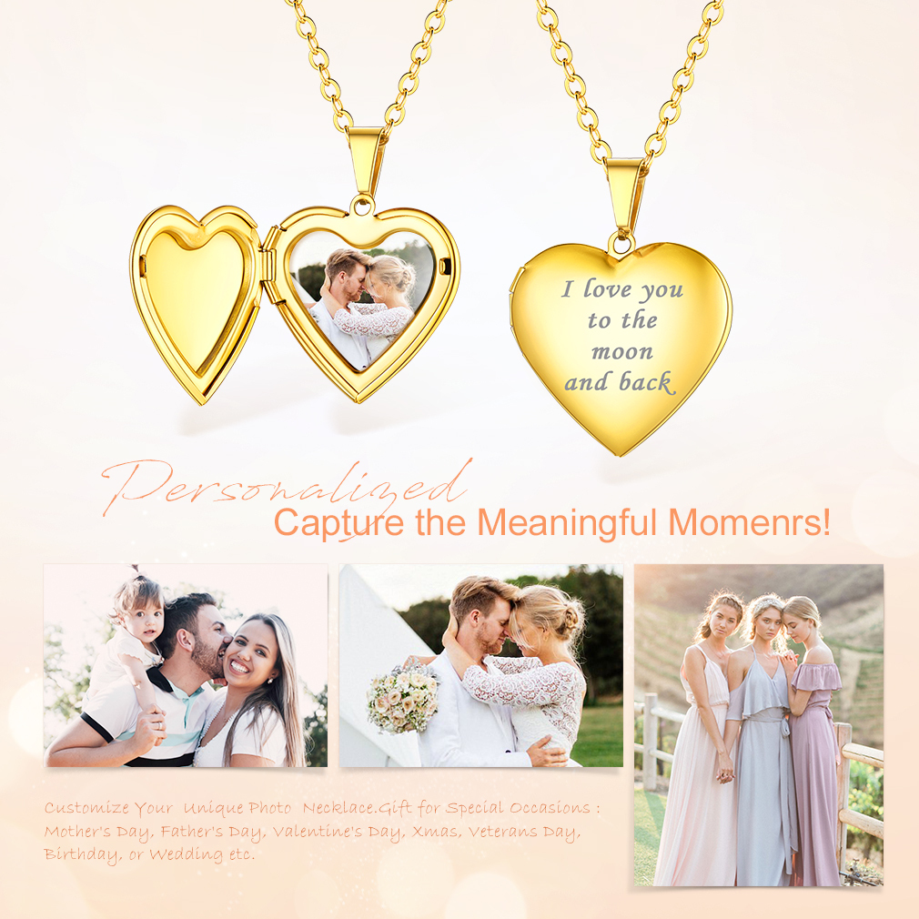 Personalized Heart Locket Necklace with Pictures for Women 