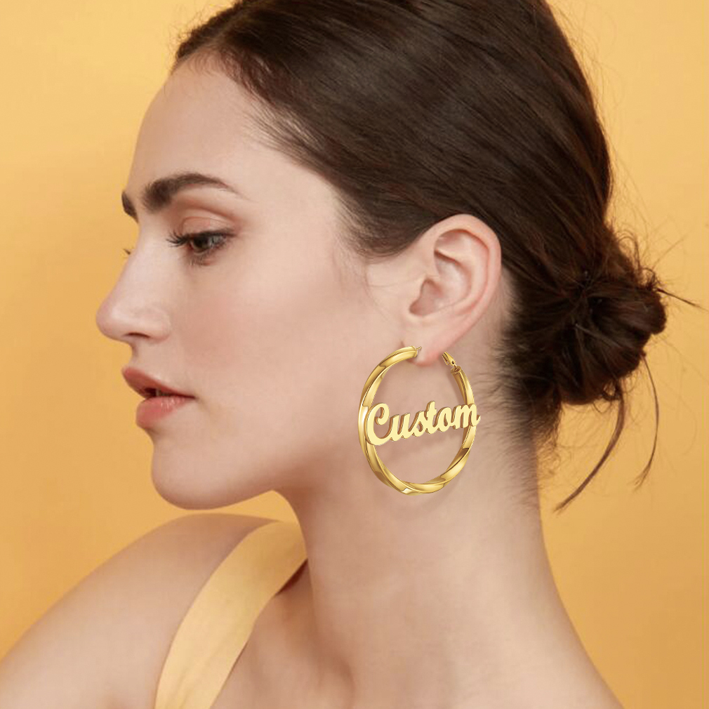 Stainless Steel Hoop Earrings Name Earrings Personalized for Women model