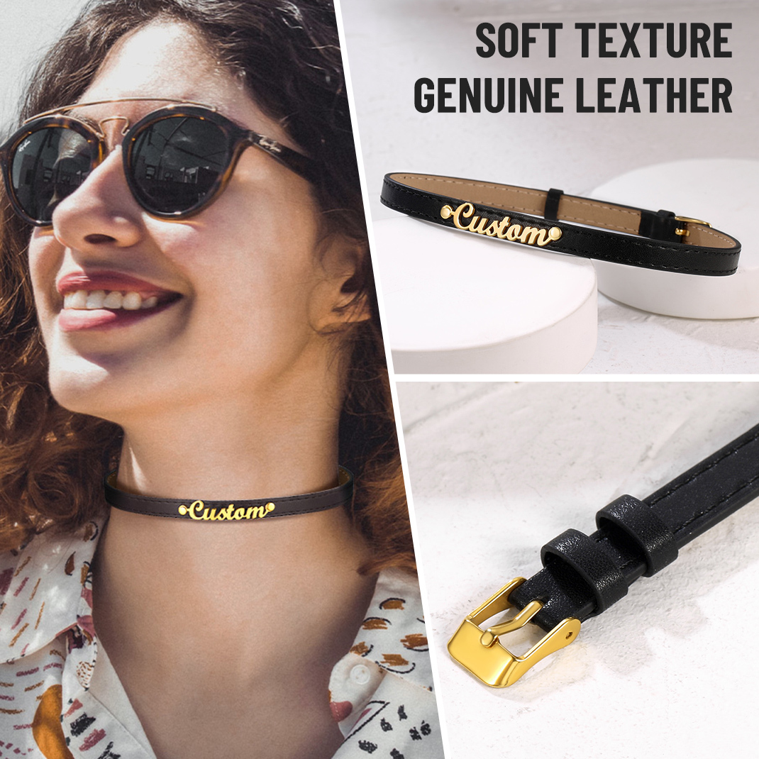 Custom Name Leather Collar Choker Necklaces 