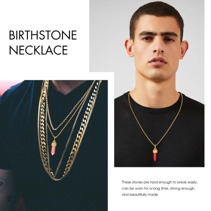 Crystal Pendant Hexagonal Synthetic Birthstone Neckclace 