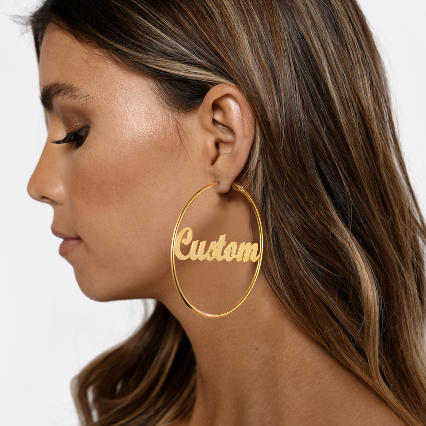 Personalized Name Lightweight Large Hoop Earrings model