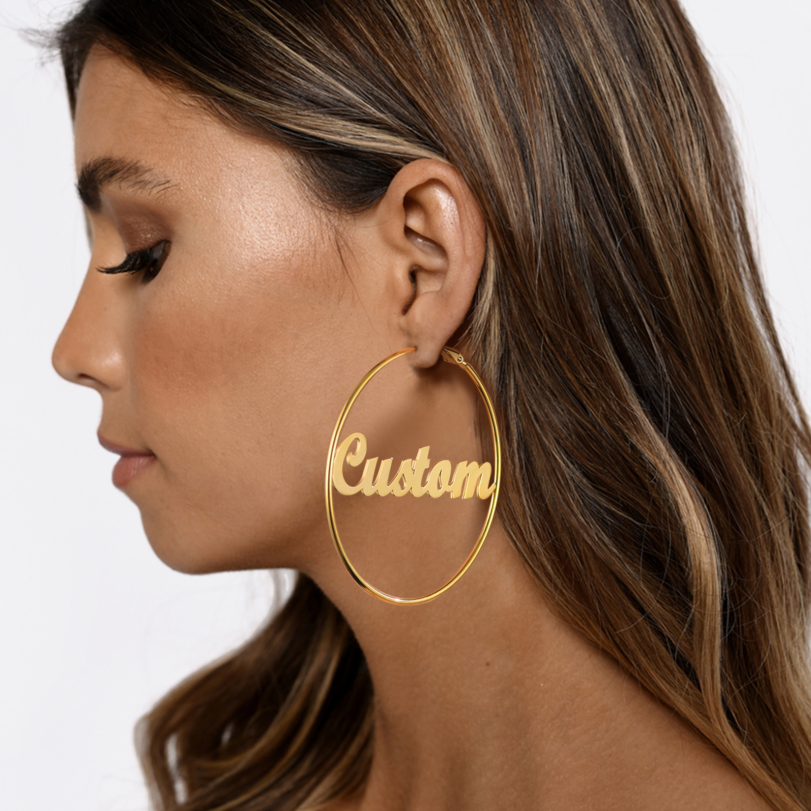 Personalized Name Lightweight Large Hoop Earrings model