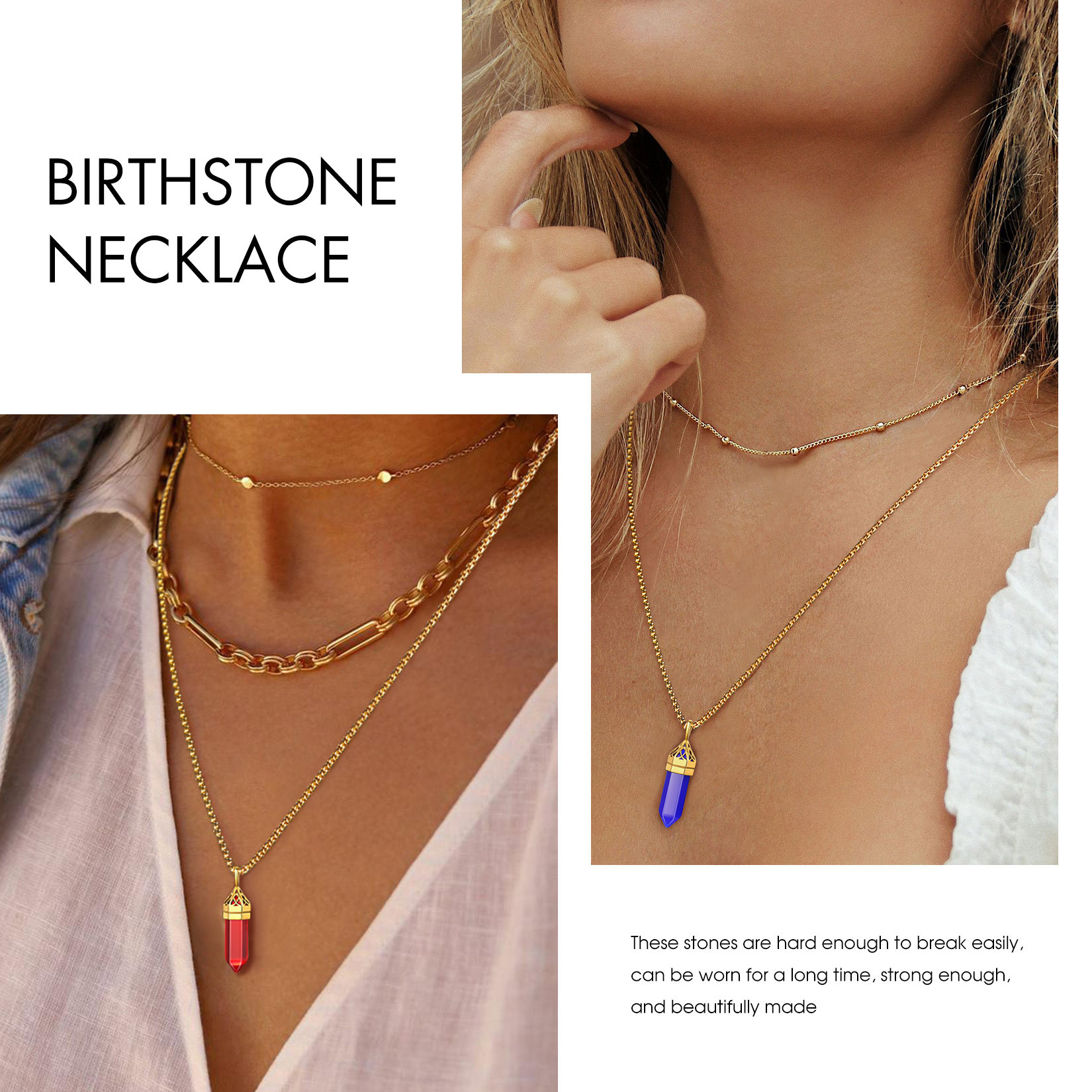 Crystal Pendant Hexagonal Synthetic Birthstone Neckclace 