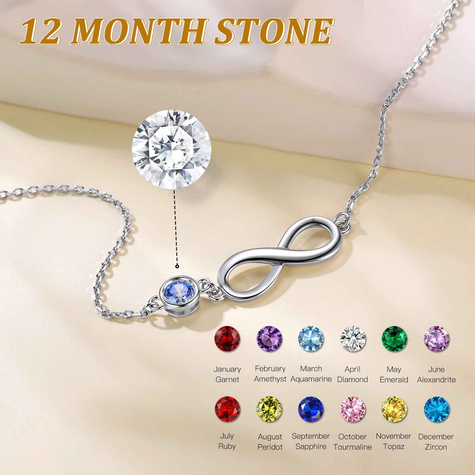 Birthstone Sterling Silver Anklet Infinity