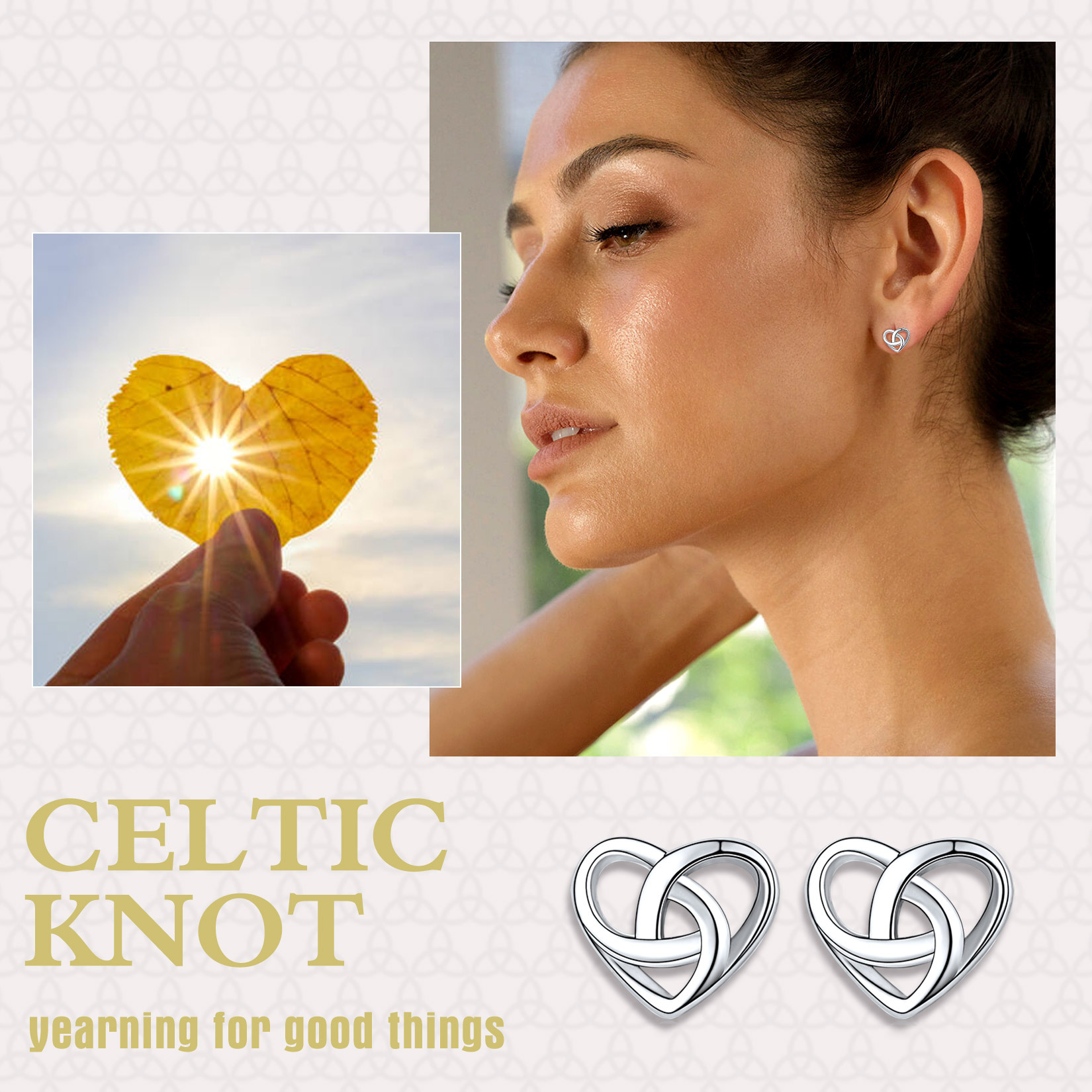 Celtic Knot Sterling Silver Heart  Stud Earrings
