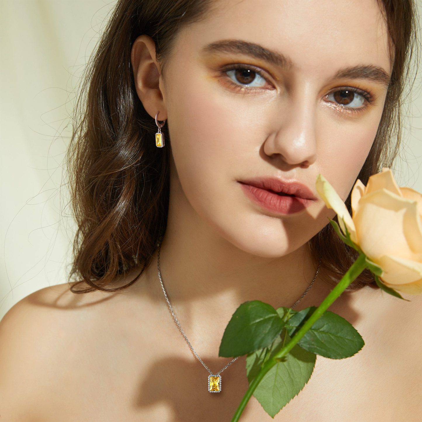 Birthstone Drop Earrings with Rectangular Crystal Hoop Silver Dangle Earring for Women model