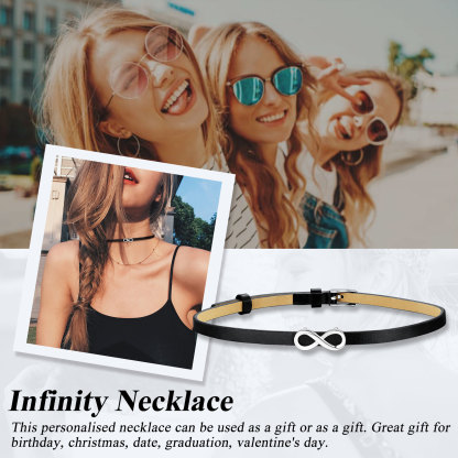 Personalized Engraved Infinity Leather Choker Necklace for Women