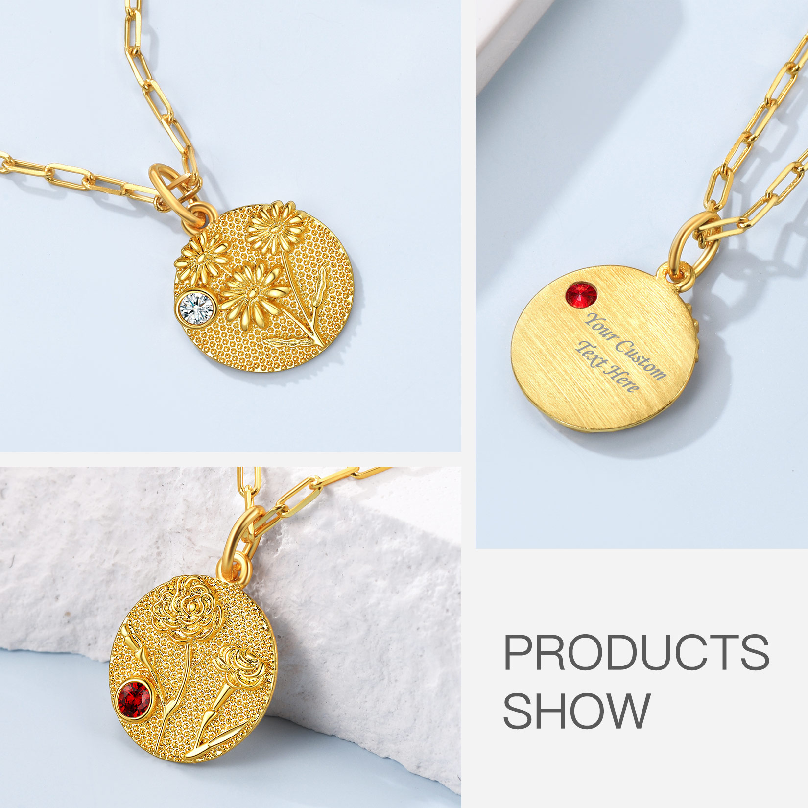 Personalized Birth Flower Birthstone Necklace for women PRODUCTS SHOW