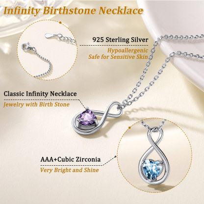  Birthstone Infinity Sterling Silver Pendant Necklace for Women detail