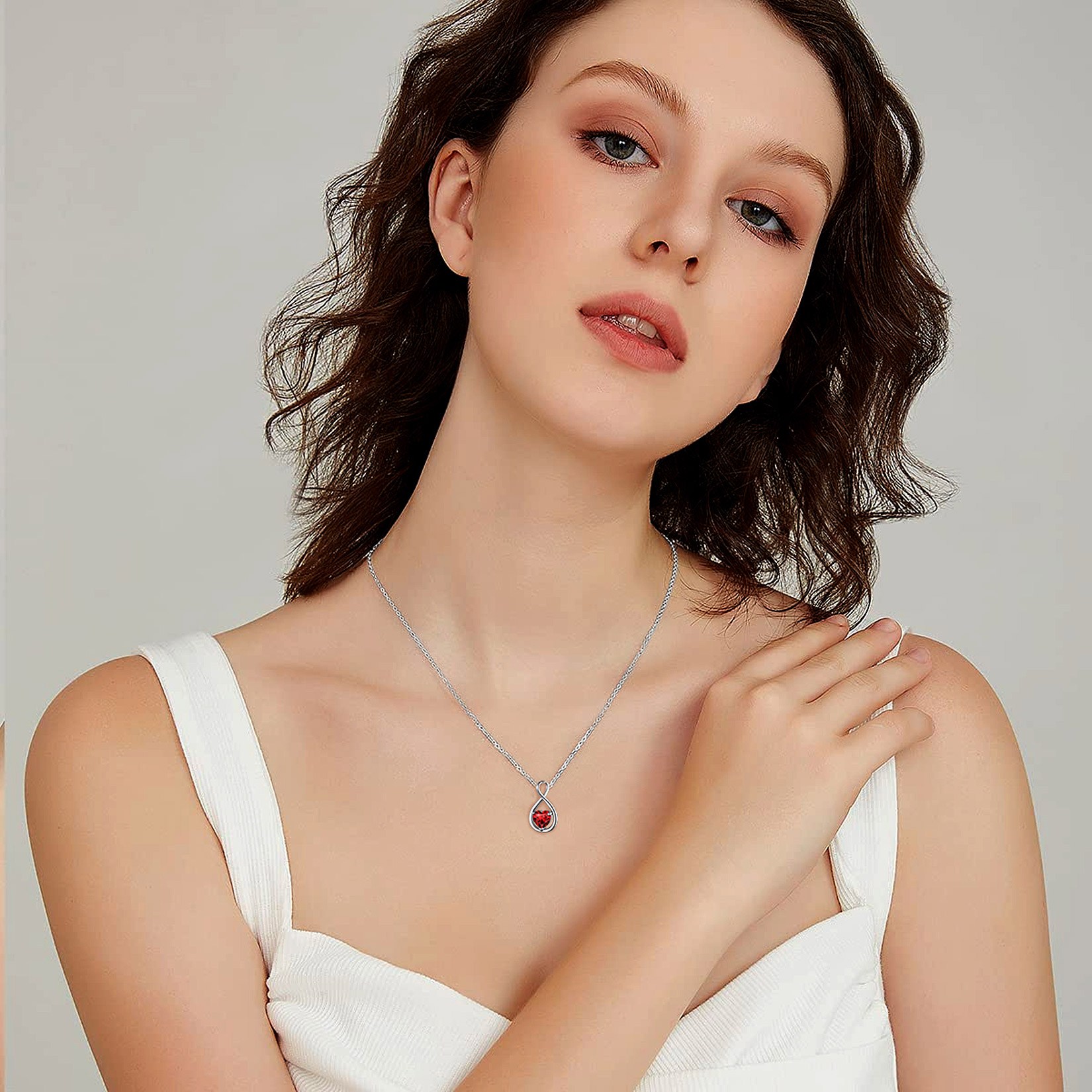  Birthstone Infinity Sterling Silver Pendant Necklace for Women model