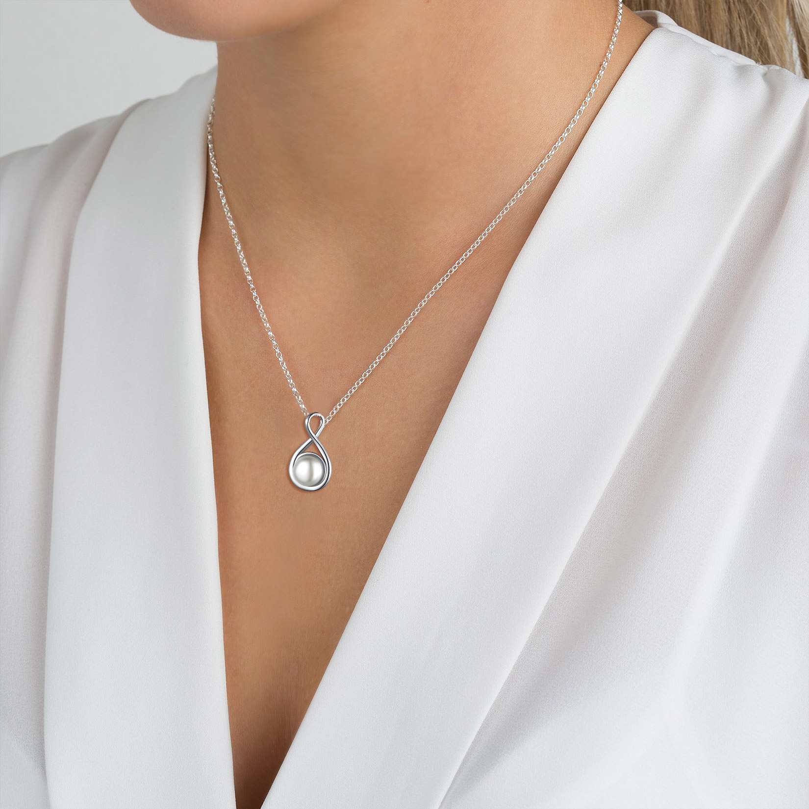 925 Sterling Silver Infinity Pearl Necklaces for Women MODEL